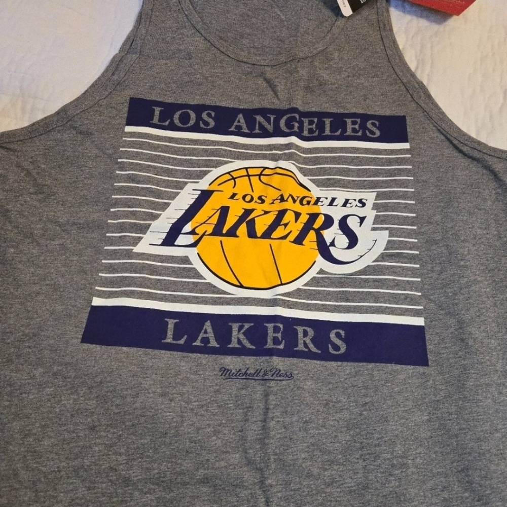 Mitchell & Ness Gray Los Angeles Lakers Men Tank Top 100% Cotton 102025 - Picture 2 of 5